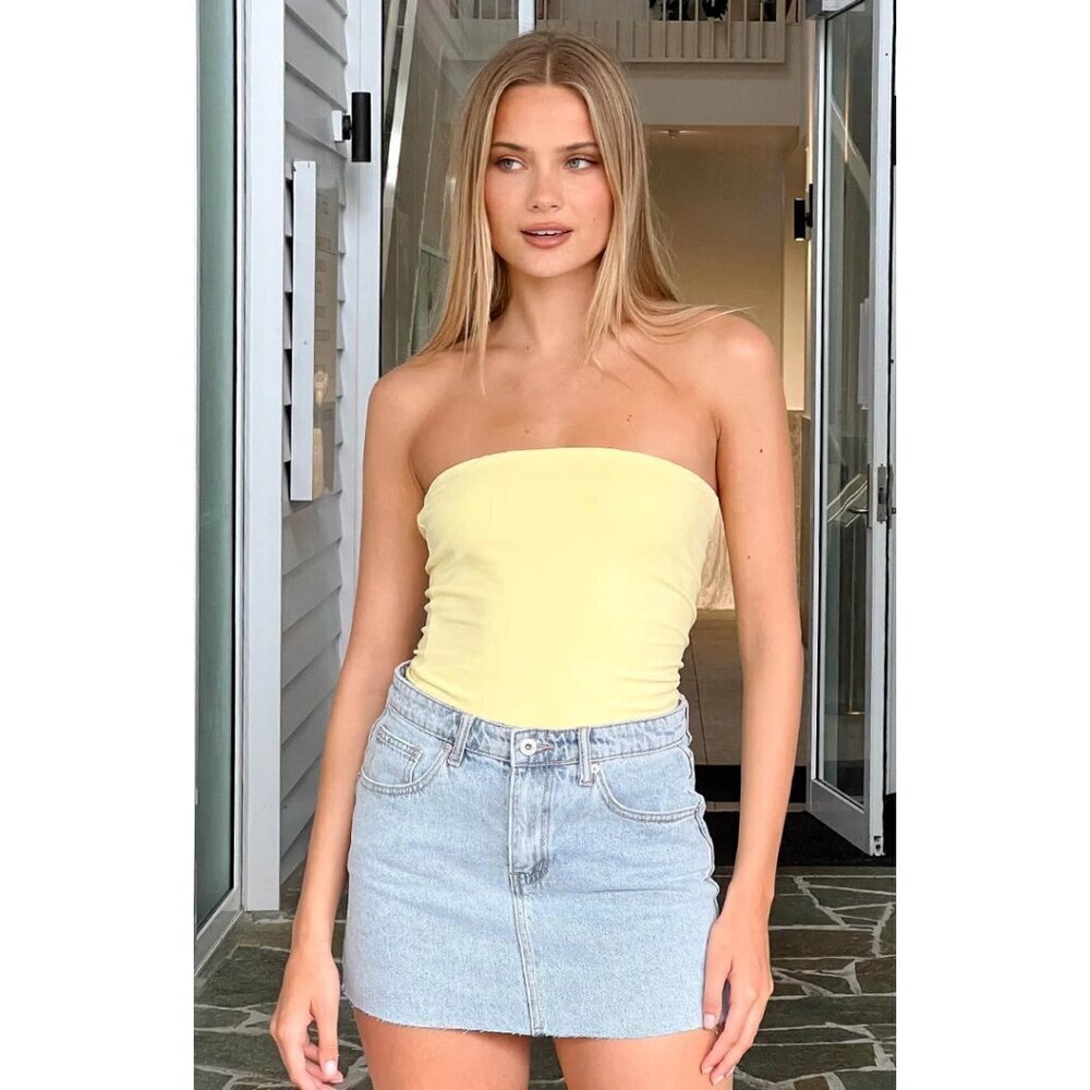 BP. Nordstrom Scallop Trim Tube Top in Pale Yellow Size Small